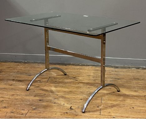 A Vintage chrome and glass dining table, circa 1970's. H72cm, 110cm x 70cm.&nbsp;