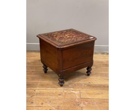 A Victorian mahogany commode with hinged top and ceramic liner. H45cm, W50cm.&nbsp;