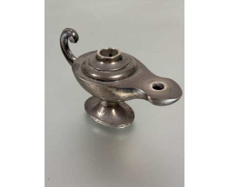 An Edwardian silver crusie style table cigar lighter missing top and wick mount H x 8cm L x 15cm&nbsp; Birmingham 1905 a/f 11