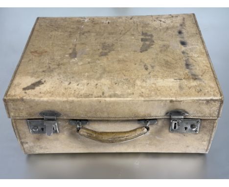 A 1930s A Boswell of Edinburgh pigskin vanity case with fold down front with taffeta lined and fitted interior, fittings comp