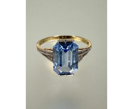 A 14ct gold solitaire topaz ring the cushion cut stone in open sided four claw setting approximately 2ct N/O 2.49g&nbsp;