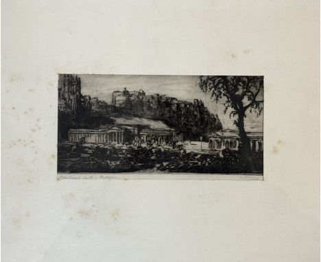 Signed indistinctly, Edinburgh Castle Galleries, drypoint etching, signed and titled bellow, in a glazed frame. (10cmx20cm)