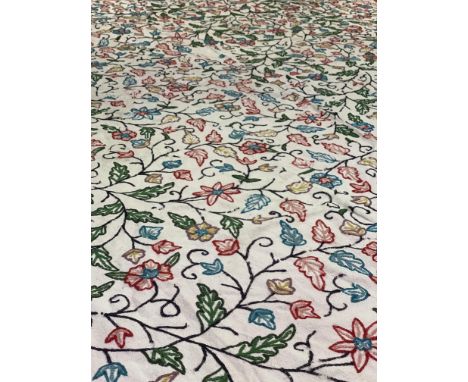 A Vintage cotton and wool chain stitch textile decorated with trailing floral design. (260cm x 222cm) together with a vintage