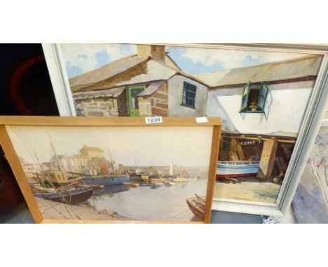 BEDFORD OIL ON CANVAS. Harbour scene signed Bedford and a Vernon Ward print CONDITION REPORT: The Bedford oil is in general g