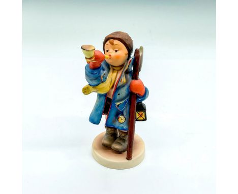 Hand painted boy in blue coat with horn and lantern. Goebel Germany backstamp. Impress mark 15. Issued: 1990Dimensions: 3"L x