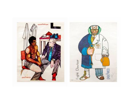 Set of two hand-signed color lithographs on paper by artist Ferdie Pacheco (The Fight Doctor), also known as physician and co