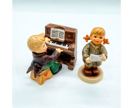 Hand painted boy playing a piano for a girl singing a recital with sheet music. Girl is Exclusive Edition 2003-2004. Goebel G
