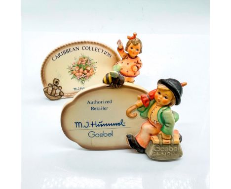 Authorized Dealer hand painted boy with bee and umbrella. Goebel Germany backstamp. Impress mark 900. Caribbean Collection si