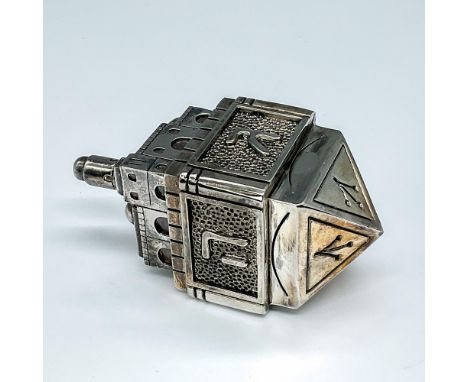 Silver City of Jerusalem Dreidel featuring an ornate Israeli architectural relief design. A unique and beautifully crafted pi
