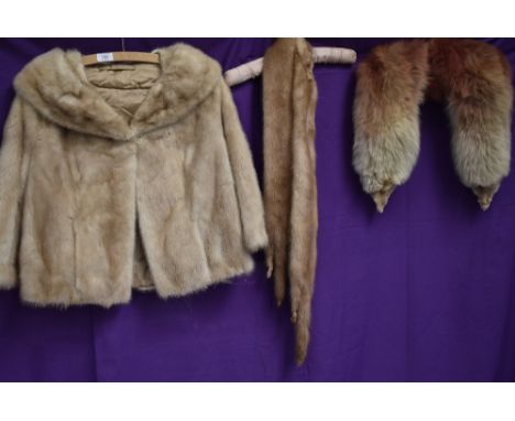 A vintage blonde mink jacket, around 1960s, a mink tippet and another fur collar.smaller size.