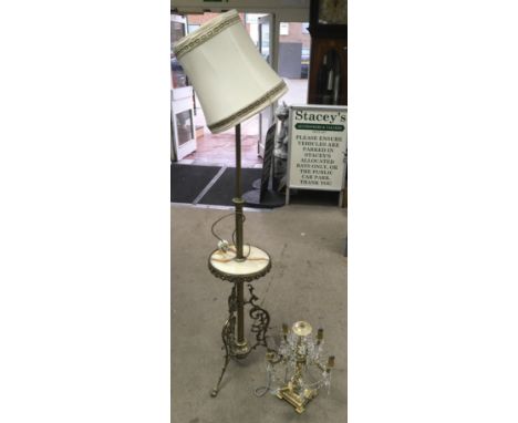 An onyx and gilt metal floor lamp plus a glass drop lamp