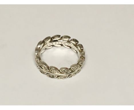 A modern design Thomas Sabo silver ring, size Q-R.