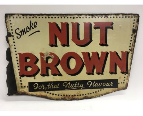 An advertising enamel sign for Nut Brown tobacco. Size approx 43x30cm.