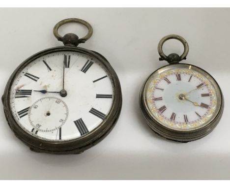 A lady's silver enamel pocket watch and one other