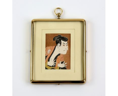 Jenny Brooks, modern portrait miniature depicting the actor Otari Hiroji after Sharaku, watercolour on paper, signed with ini