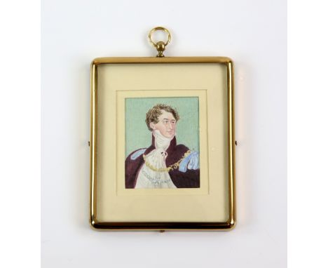 Jenny Brooks, modern portrait miniature depicting George IV, watercolour on paper, artist's handwritten label verso, 4cm x 3.