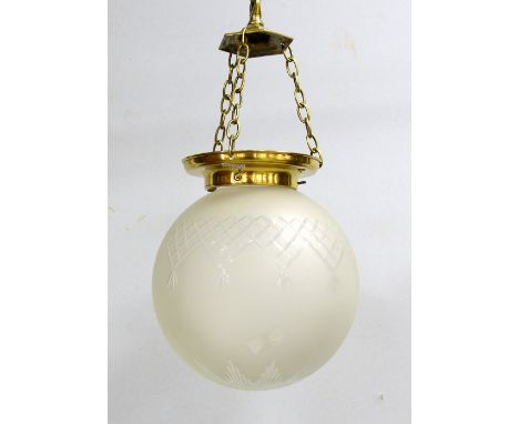 Modern frosted glass globe lantern with cut decoration and brass mount,.          Please see ewbanks.co.uk for condition repo