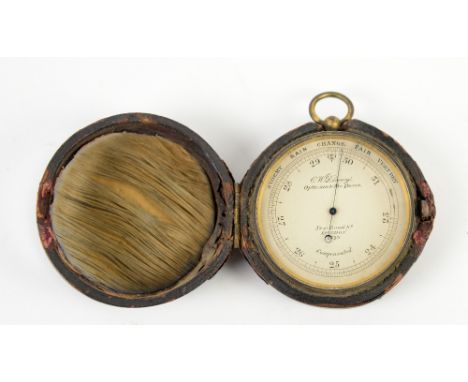 19th century gilt metal barometer, C.W.Dixey 'Optician to the Queen', New Bond Street, in leather case monogrammed R.M.H. 190