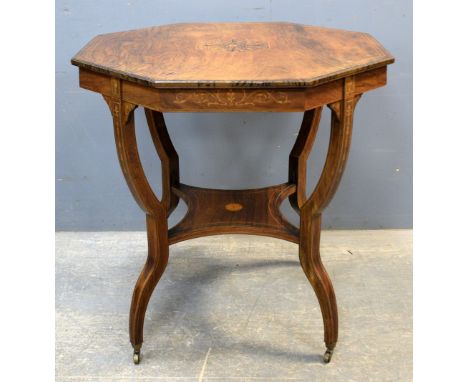 Early 20th century rosewood and marquetry inlaid lamp table  on shaped legs, 75cm x 77cm .          Please see ewbanks.co.uk 