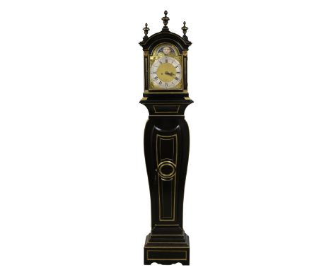 18th century ebonized and brass inlaid 8-day long case clock by George Blagden of Chichester, in the form of a bracket clock 