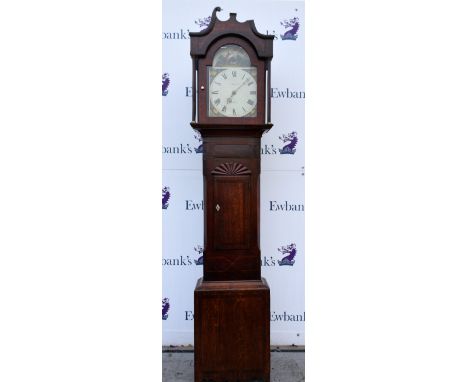 18th century 30-hour oak longcase clock, the dial painted with a hunting scene, Roman numerals, by R. Bartliff of Walton, 224