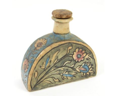 Ceramic bottle vase, possibly Qajar Iranian, with stopper, 14cm high.          Please see ewbanks.co.uk for condition reports