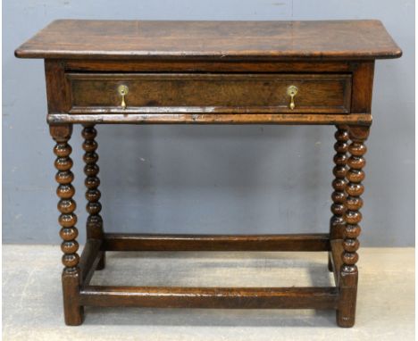 18th Century oak side table with one draweron bobbin turned legs united by stretchers - 72 x 90 cm .          Please see ewba