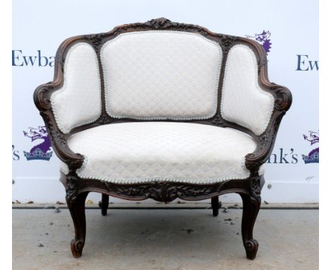 Early 20th century French carved walnut tub chair with Impressed Crown &amp; R stamp to frame , with letter from the Wallace 