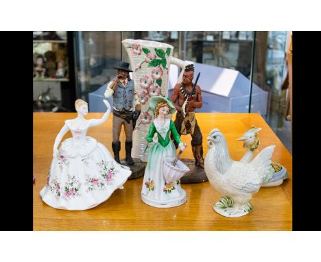 Collection of  Ceramics to include;  Lustre vase in cream with pink blossom pattern, height 10.5"; two Michael Garman ceramic