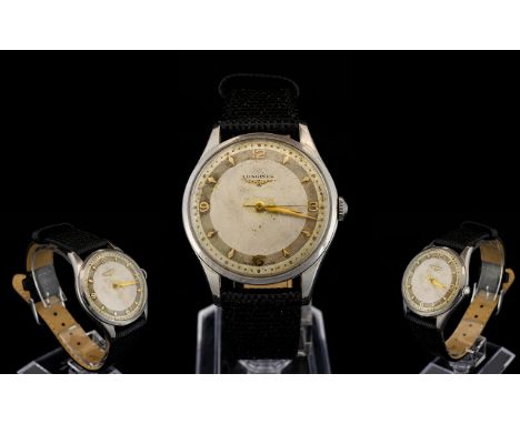Longines Gents Mechanical Steel Cased Wrist Watch 1930's / 1940's, Dial Signed Longines There Is An inner Circle with Gold Nu