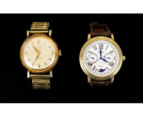 Sekonda Mens S/S Quartz Powered Moon Phase Wrist Watch, No 03742. With Original Leather Strap + A Timex 100 Gents Wrist Watch
