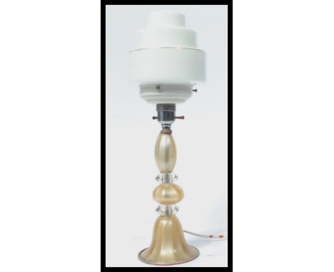 A vintage early 20th century Art Deco table lamp having an opaline shade. 43H