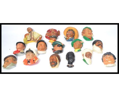 A large collection of vintage mid Century chalk-ware Bossons wall hanging busts fifteen different designs please refer to ima