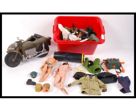 An original vintage Cherilea German style plastic motorcycle along with a collection of loose vintage Palitoy made Action Man
