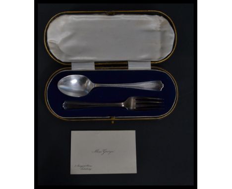 A hallmarked silver Christening set consisting of a fork and spoon in original presentation case.&nbsp;Measures: 15cm long.