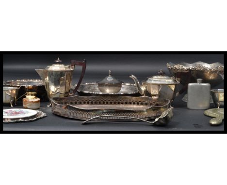 A collection of silver plate to include tea service , trays , large punch bowl / center piece etc. Please see images. Highest