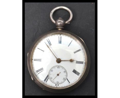 A 19th century silver hallmarked cased pocket watch by William Hammon London 1878. The white enamel face having a Roman numer
