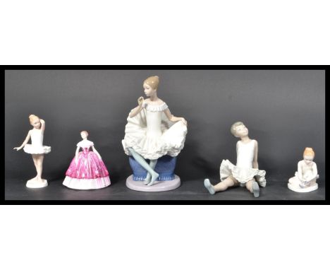 A group of ceramic figurines to include Royal Doulton Nao ( LLadro ) and Coalport. Figures to include HN3395 Little Ballerina