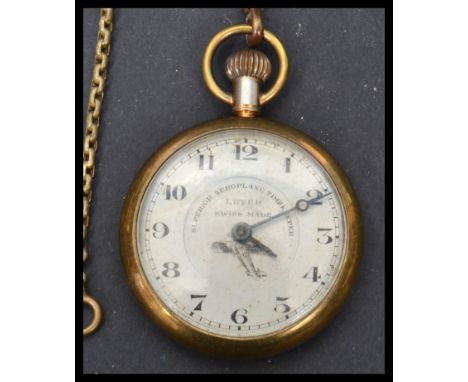 A vintage 20th century gold plated Superior Aeroplane Timekeeper, the back engraved with a monoplane, on graduated link Alber