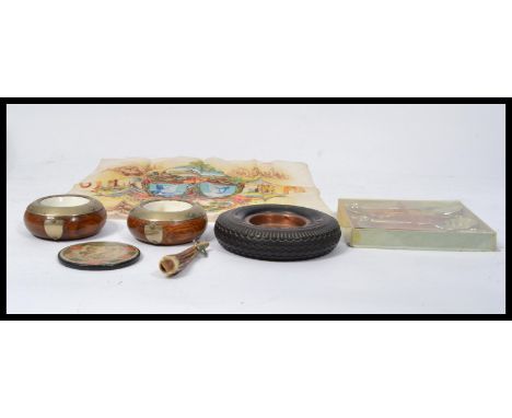 A collection of items to include a vintage 20th century Indian Balloon advertising point of sale ashtray, 1910 - 1935 silver 