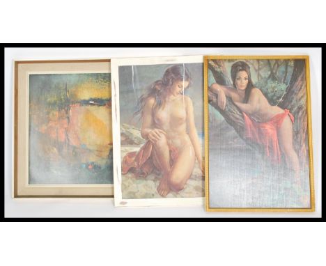 A collection of three retro / vintage 20th century framed picture print studies to include a Lynch, a naked study and another