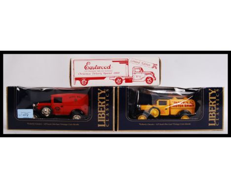 Three foreign branded diecast model vehicles to include; an American Ertl made Eastwood 1937 Ford Christmas Delivery Van &amp