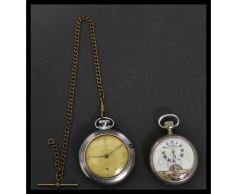 A vintage Hebdomas&nbsp; Patent * day open faced pocket watch&nbsp; with 3rd dial having chased decoration and crown wind act
