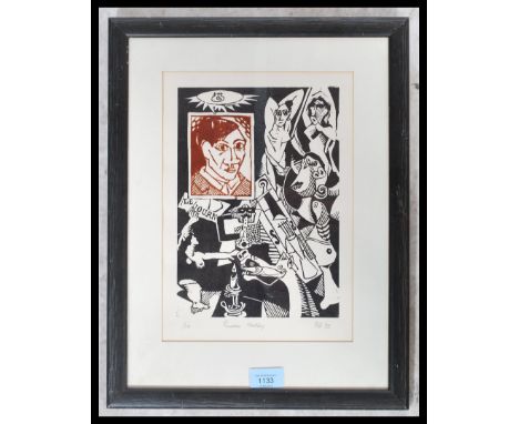 A 20th century Woodblock lithograph print being limited edition 1/20 entitled Picasso Medley, framed and glazed.&nbsp;Measure