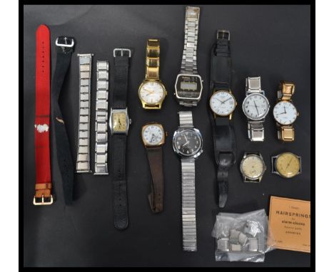 A collection of vintage and retro 20th Century gents wrist watches to include Pierce, Paramount, Jacquet Cobur, Belltime, Tim