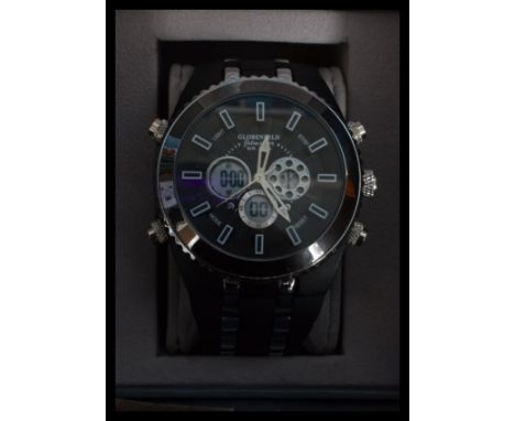 A Gents Globenfeld Chronograph watch, the Jetmaster range with black dial which is battery operated and in working order (may