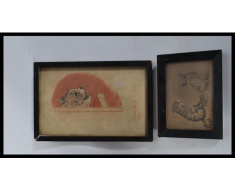 A vintage Louis Wain picture of a cat entitled How nice of you to call along with another smaller framed and glazed picture o