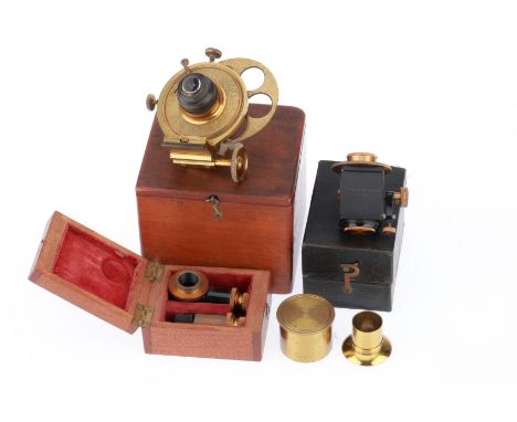 including a Swift microscope substage condenser in a wooden case, an unusual cased Beck vertical illuminator, a brass cased L