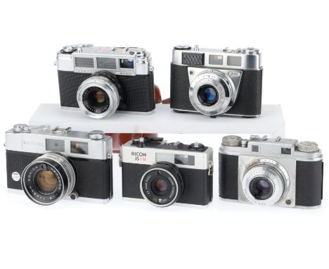 to include a Yashica Minister, body G-VG, shutter not working, together with a Ricoh 35 FM, body G, shutter working when batt
