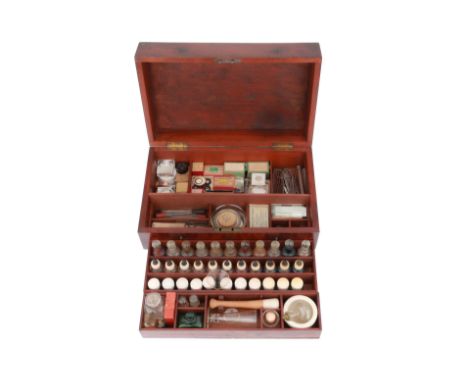 large microscope slide preperation kit fitted inot an old microscope storage box with campaign handles, with lift out trays o
